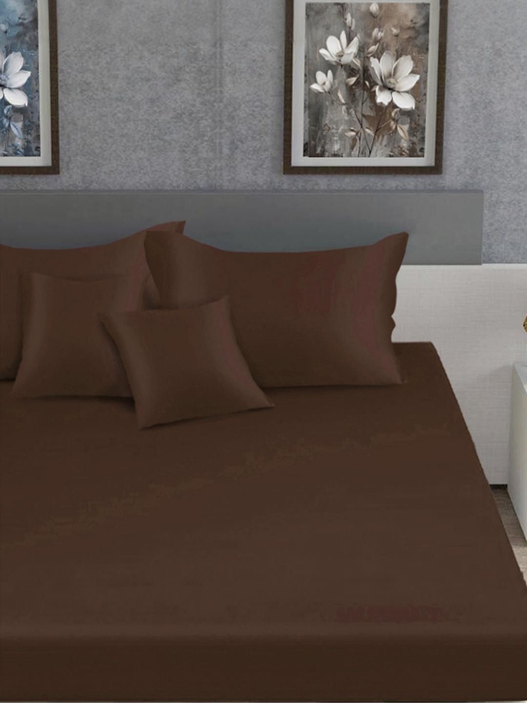 KLOTTHE Brown 400 TC Poly Satin Fine King Bedsheets