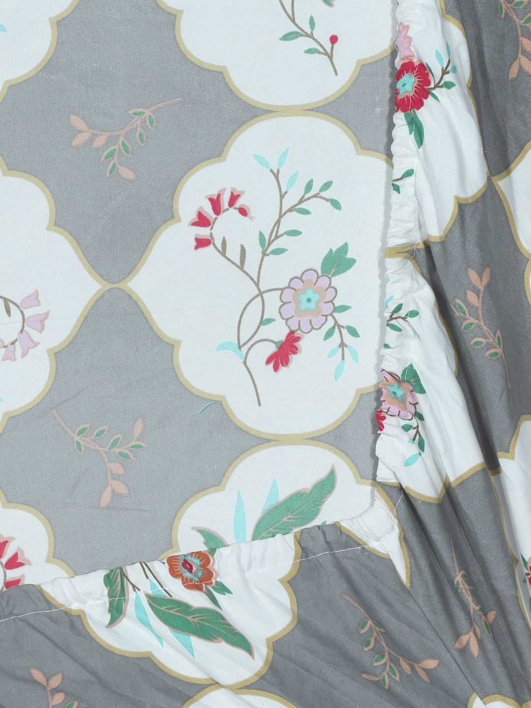 Myntra Elegant Homes Grey Floral Printed 300 TC Fitted King Bedsheet Set 2.70 m x 2.70 m