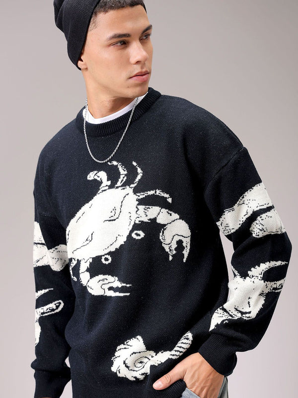 The Indian Garage Co Men Acrylic Graphic Printed Round Neck Pullover Sweaters