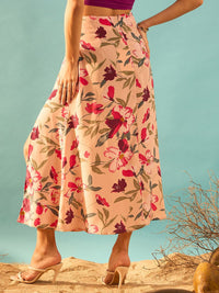Berrylush Floral Printed High Rise A-Line Midi Skirt