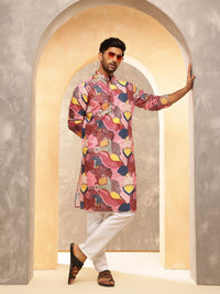 Anouk Abstract Printed Band Collar Straight Cotton Linen Kurta