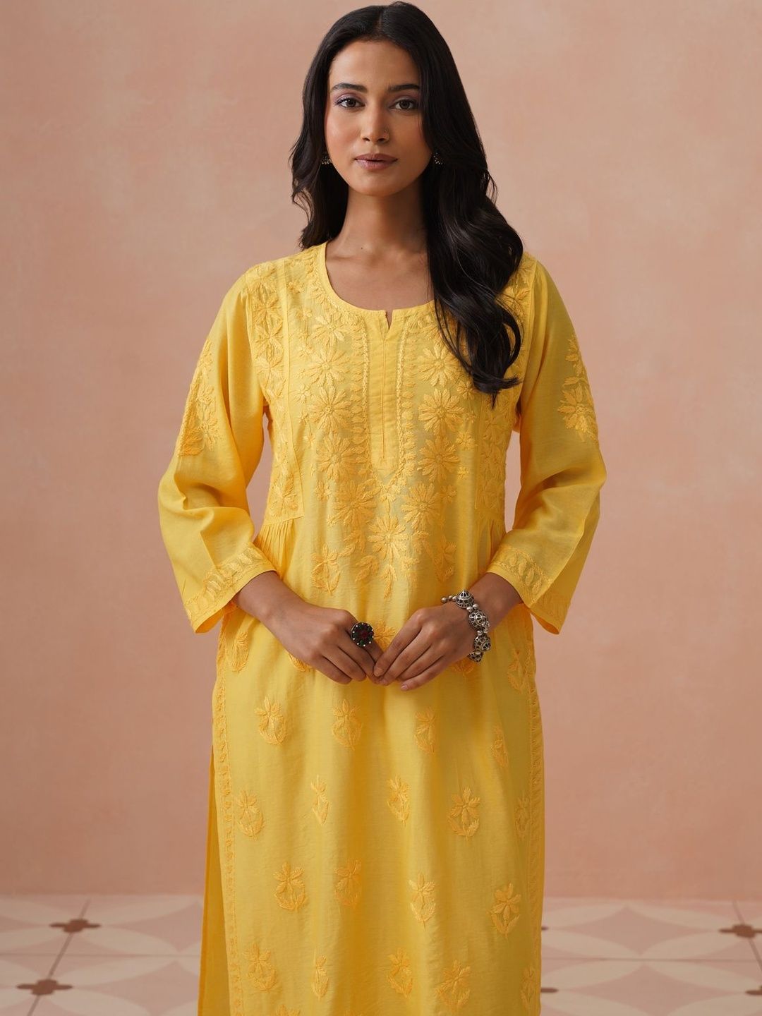Rumah Wanita Chikankari Kurta Chikankari Sulaman Bunga