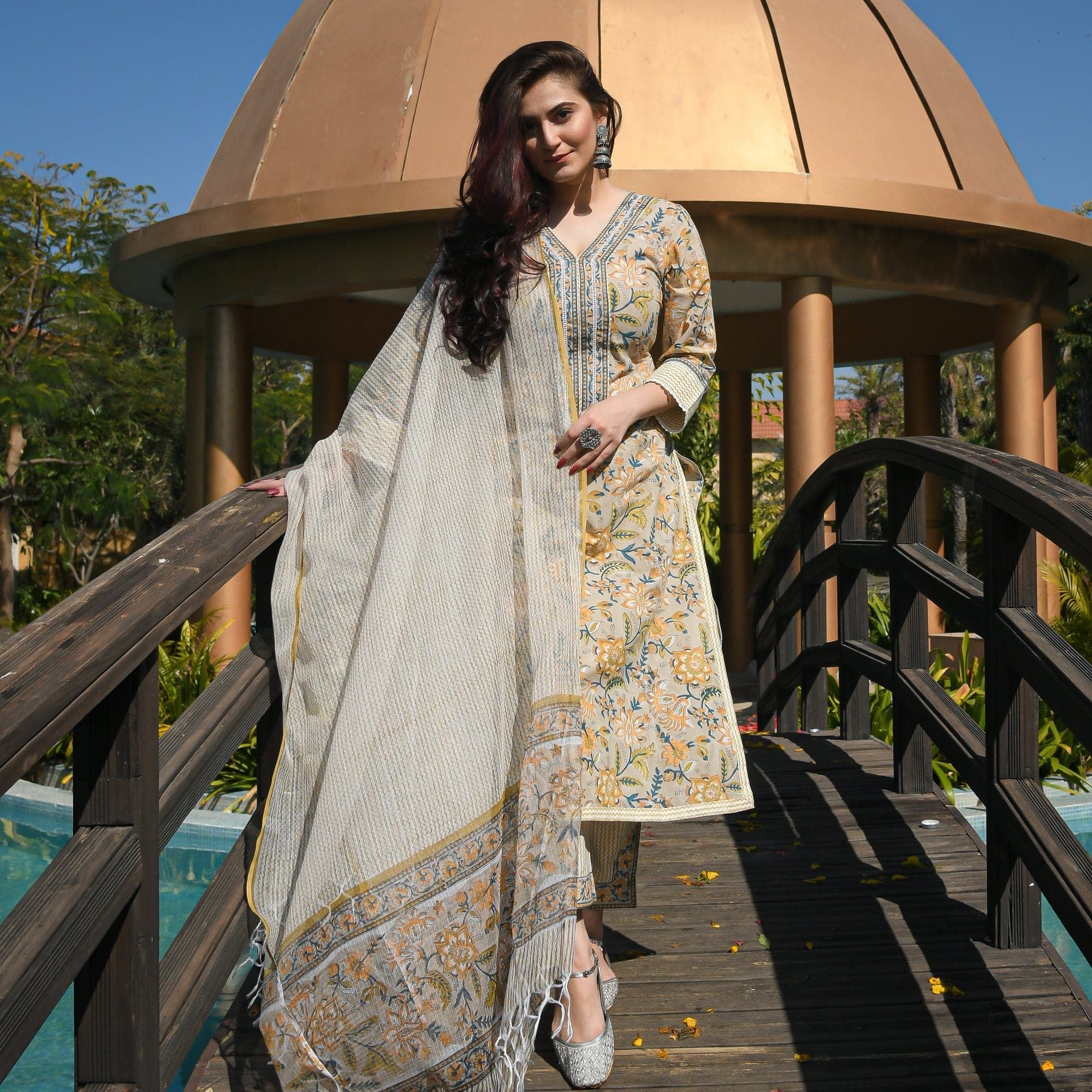 KALINI Ethnic Motifs Printed Regular Kurta with Trousers & With Dupatta