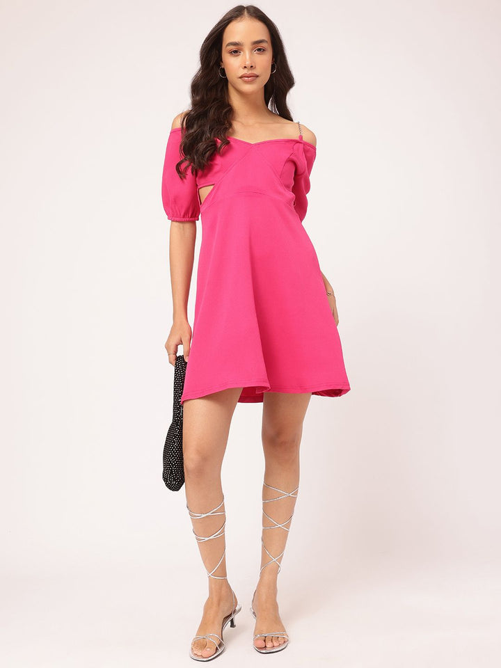 DressBerry Vibrant Vibes Cut Outs and Chain Detail A-Line Dress