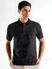ADRO Geometric Printed Polo Collar Cotton T-shirt