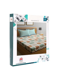 Myntra Elegant Homes White & Green Geometric 300 TC King Cadar dengan 2 Sarung Bantal