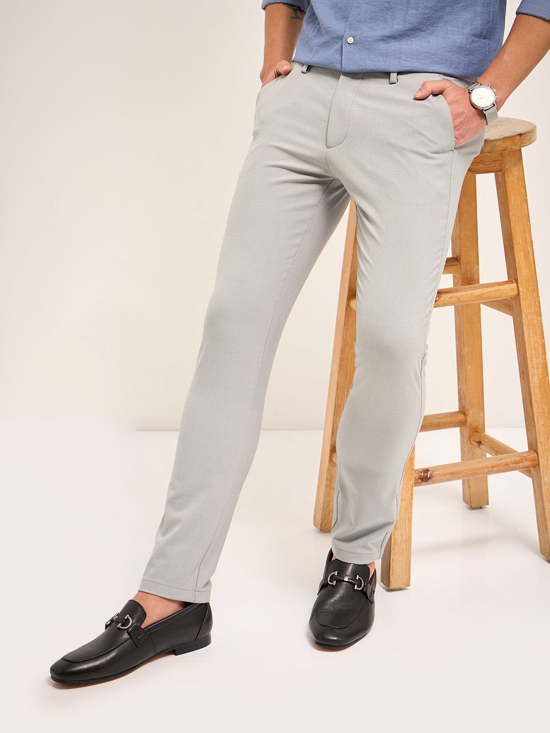 THE BEAR HOUSE Men Slim Fit 4 Way Stretch Formal Trousers