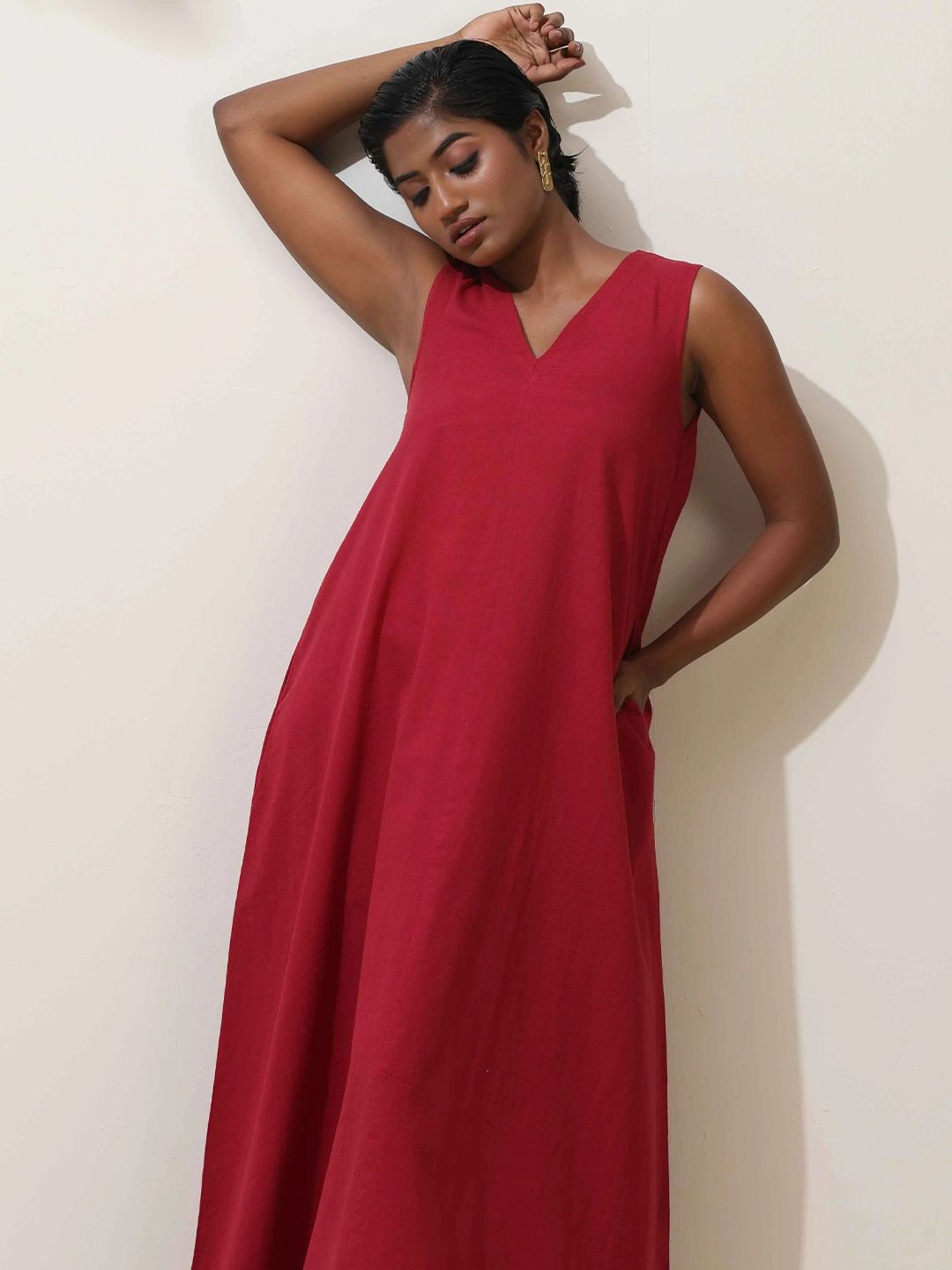 trueBrowns Women Maroon Cotton Dress