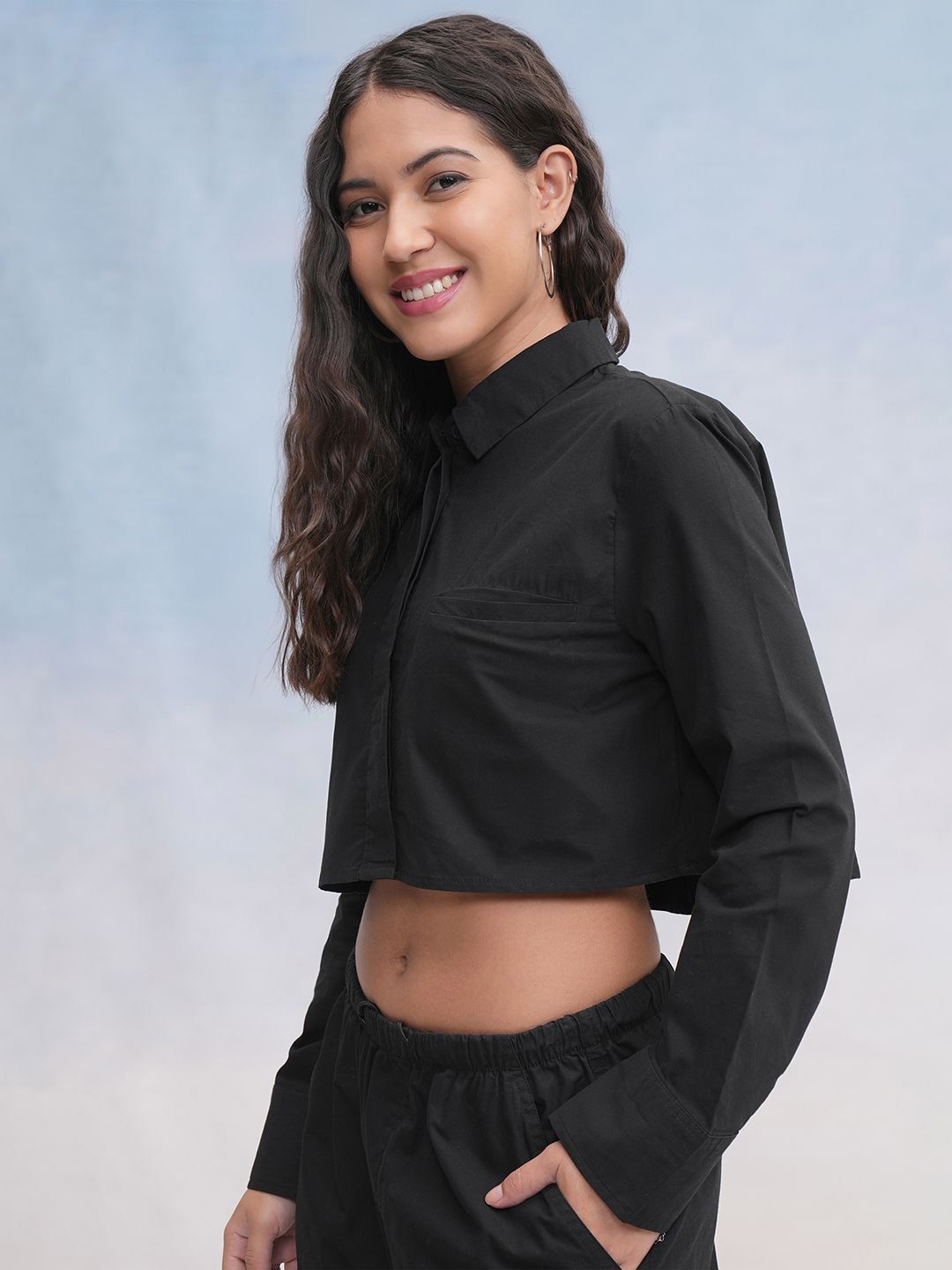 Street By Tokyo Talkies Women Mock Pocket Crop Shirt
