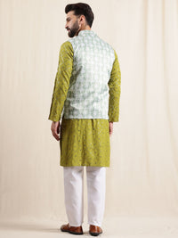 Anouk Men Embellished Regular Pure Cotton Kurta with Pyjamas With Nehru Jacket
