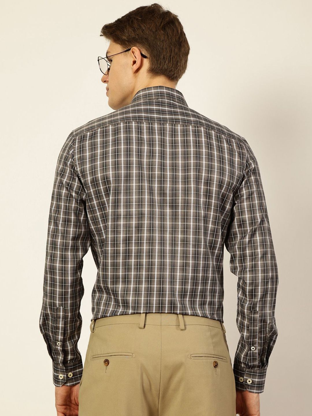 Thomas Scott Men Smart Button-Down Collar Tartan Checked Cotton Formal Shirt