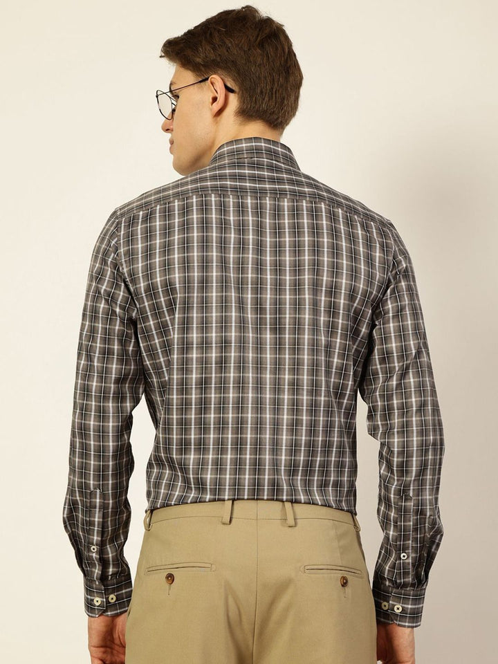 Thomas Scott Men Smart Button-Down Collar Tartan Checked Cotton Formal Shirt