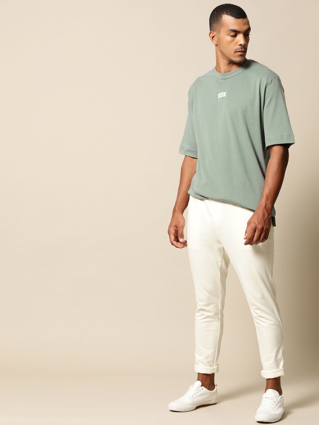 Mr Bowerbird Men Green Cotton Falsafah Kotas Krew Leher T-Shirt Kapas Tulen yang Beratur