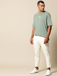 Mr Bowerbird Men Green Pure Cotton Philosophy Crew Neck Oversized Pure Cotton T-shirt