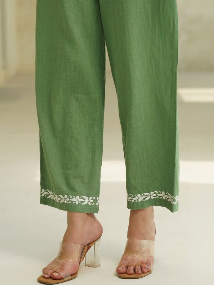 House of Chikankari Wanita 2 Keping Kurta Kapas Tulen Biasa dengan Set Seluar