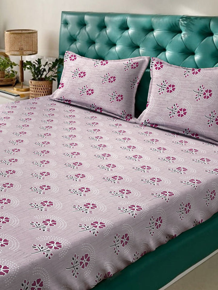 Myntra Elegant Homes Pink Floral 400 TC Set Cadar King Kapas Dipasang 2.50 m x 2.25 m