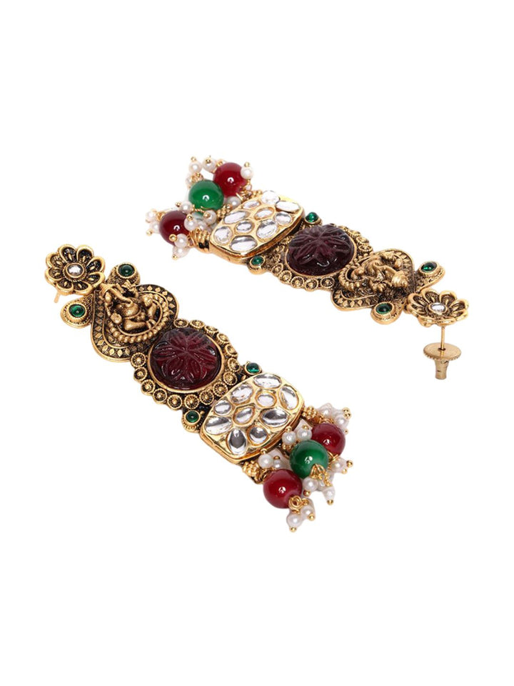 PANASH Gold Plated Cubic Zirconia Studded Drop Earrings