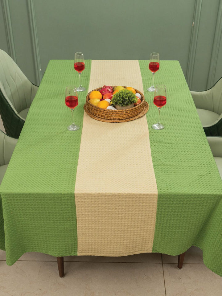 URBAN SPACE Green & Cream Anti-Slip Cotton 6-Seater Table Cover