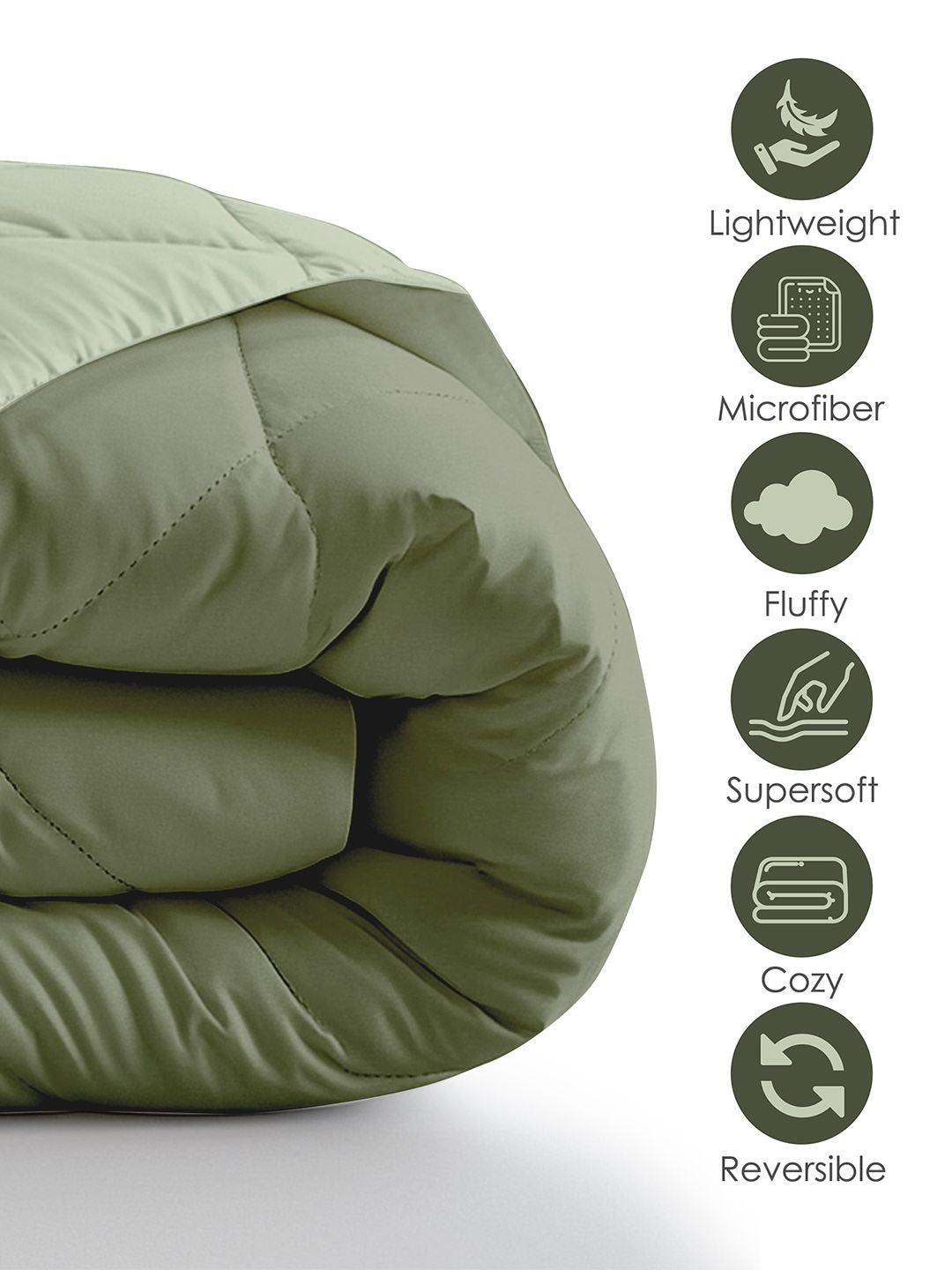 Story@home Olive Green Solid Reversible 240 GSM Heavy Winter Double Bed Comforter
