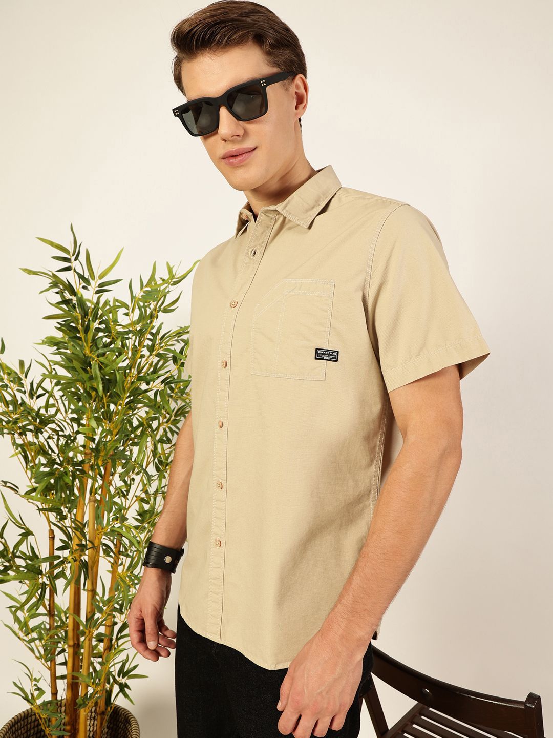 Thomas Scott Men Premium Cutaway Collar Solid Pure Cotton Slim Fit Casual Shirt