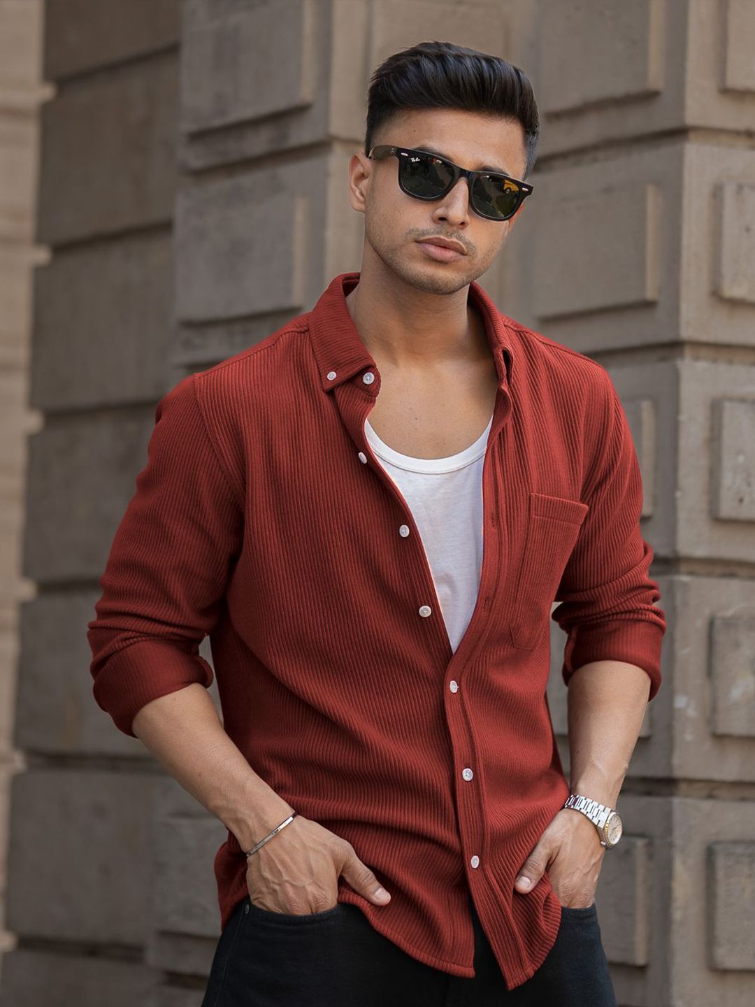Powerlook Men Solid Spread Collar Casual Shirt