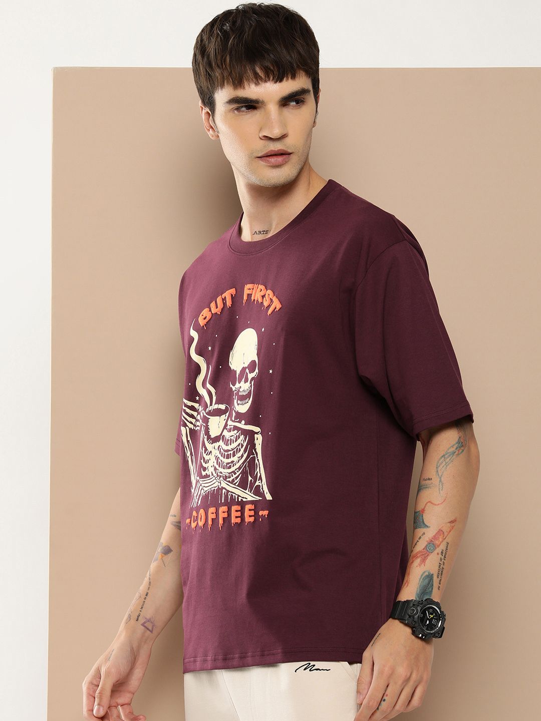 Difference of Opinion Men Graphic Printed Embossed Oversized T-shirt