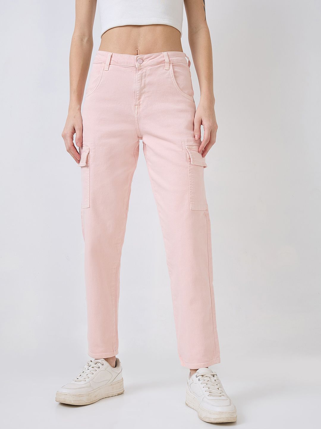 SPYKAR Women Mom Fit Mid-Rise Cotton Cargo Styles Jeans