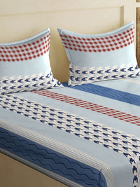 Myntra Elegant Homes Blue Conversational Cotton 300 TC King Fine Bedsheet with 2 Pillow Covers-98 x 89 inches