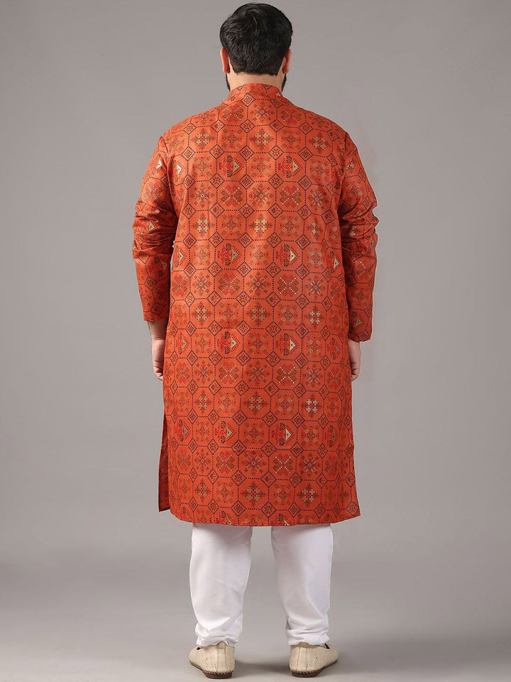SOJANYA PLUS Plus Size Lelaki Motif Etnik Bercetak Kolar Jalur Kurta Lurus Dengan Piyama