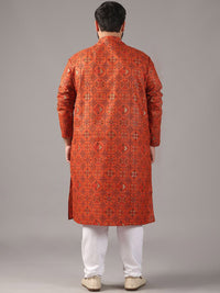 SOJANYA PLUS Plus Size Lelaki Motif Etnik Bercetak Kolar Jalur Kurta Lurus Dengan Piyama