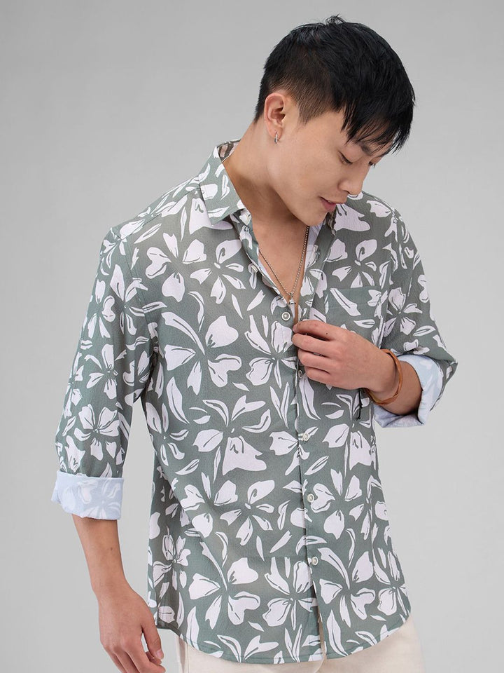 VASTRADO Men Classic Cutaway Collar Floral Printed Slim Fit Casual Shirt