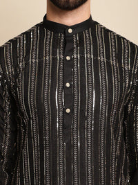 Anouk Embellished Mandarin Collar Sequins Detail Cotton Straight Kurta