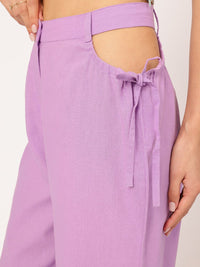 DressBerry Women Chic Rebellion Cut-Out Detail Trousers with Bow-Detail