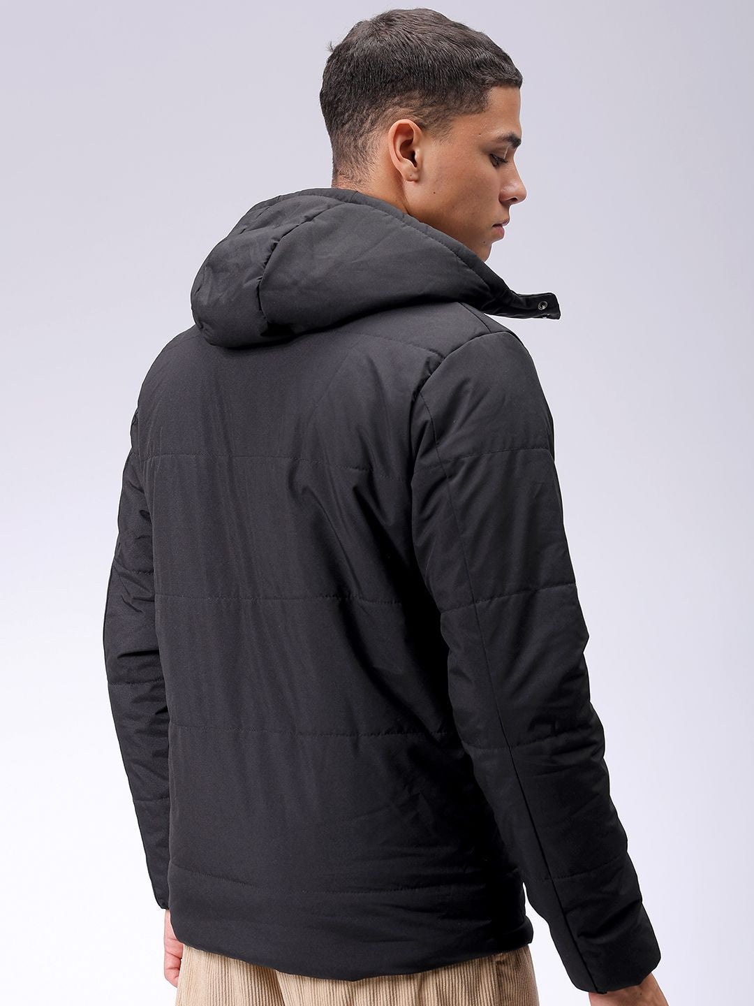 The Indian Garage Co Men Slim Fit Zip-Front PufferJacket with Detachable Hood