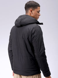 The Indian Garage Co Men Slim Fit Zip-Front PufferJacket with Detachable Hood