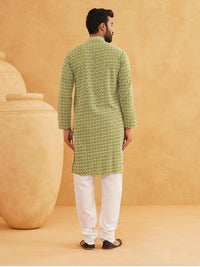 SOJANYA Geometric Sequinned Mandarin Collar Pure Cotton Straight Long Kurta