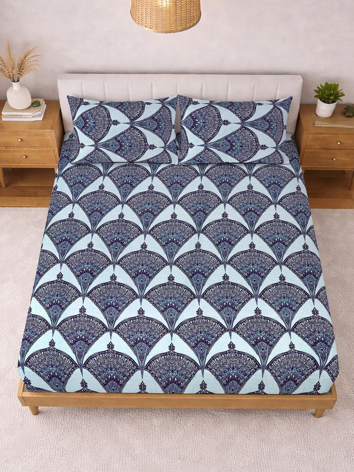 KLOTTHE Blue Geometric  300 TC Super King Fine Bedsheets