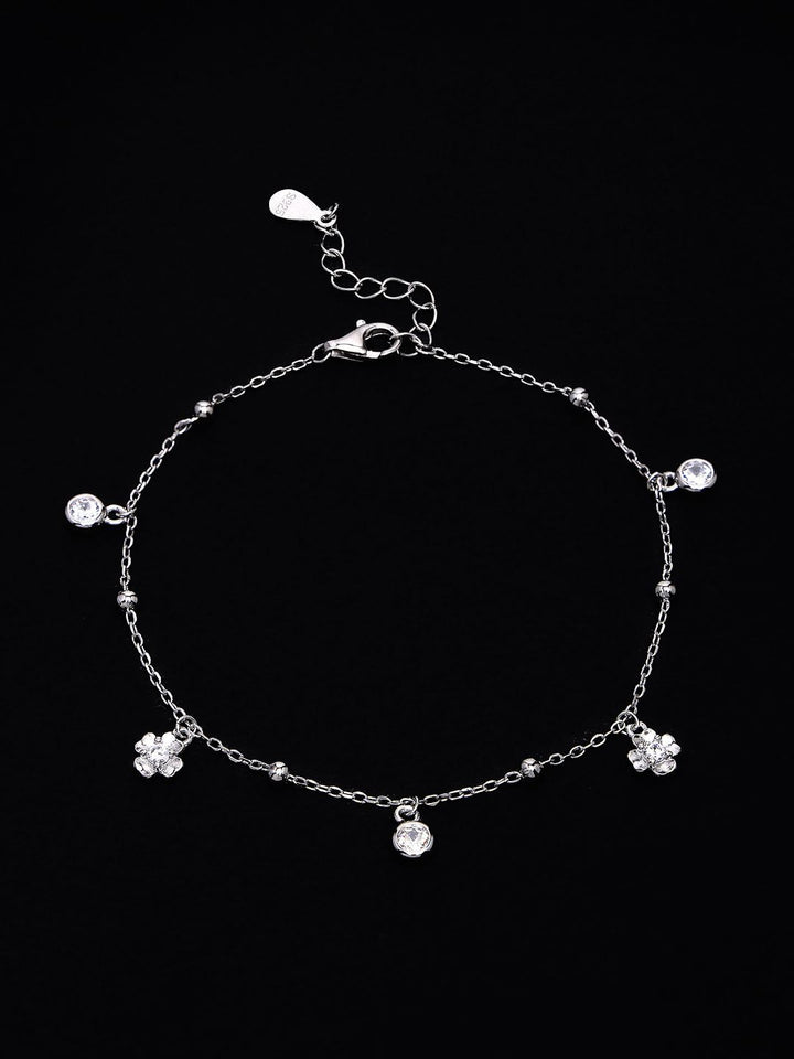 PANASH 925 Sterling Silver Bersalut Rhodium Zirkonia Kubik Gelang Pesona