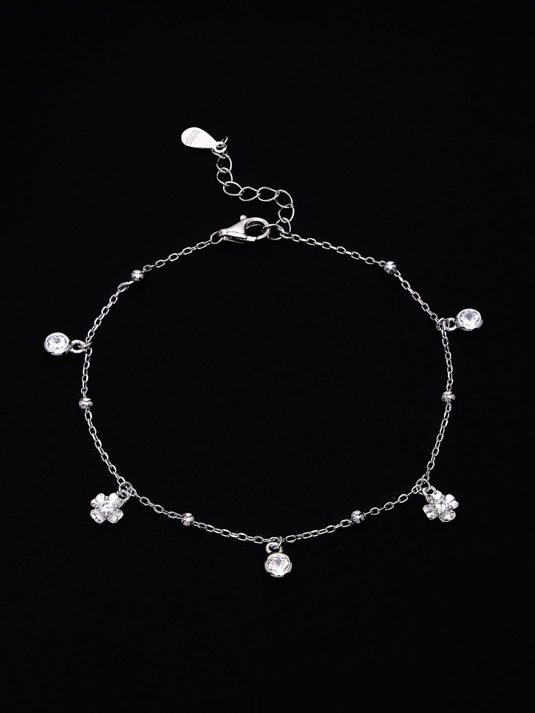 PANASH 925 Sterling Silver Bersalut Rhodium Zirkonia Kubik Gelang Pesona