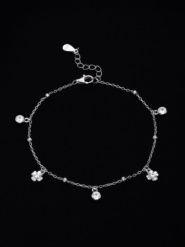 PANASH 925 Sterling Silver Rhodium-Plated Cubic Zirconia Studded Charms Bracelet