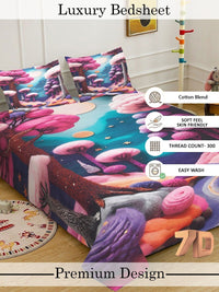 Myntra Elegant Purple & Pink Floral 400 TC King 7D Bedsheet & 2 Pillow Cover 250X225 cm