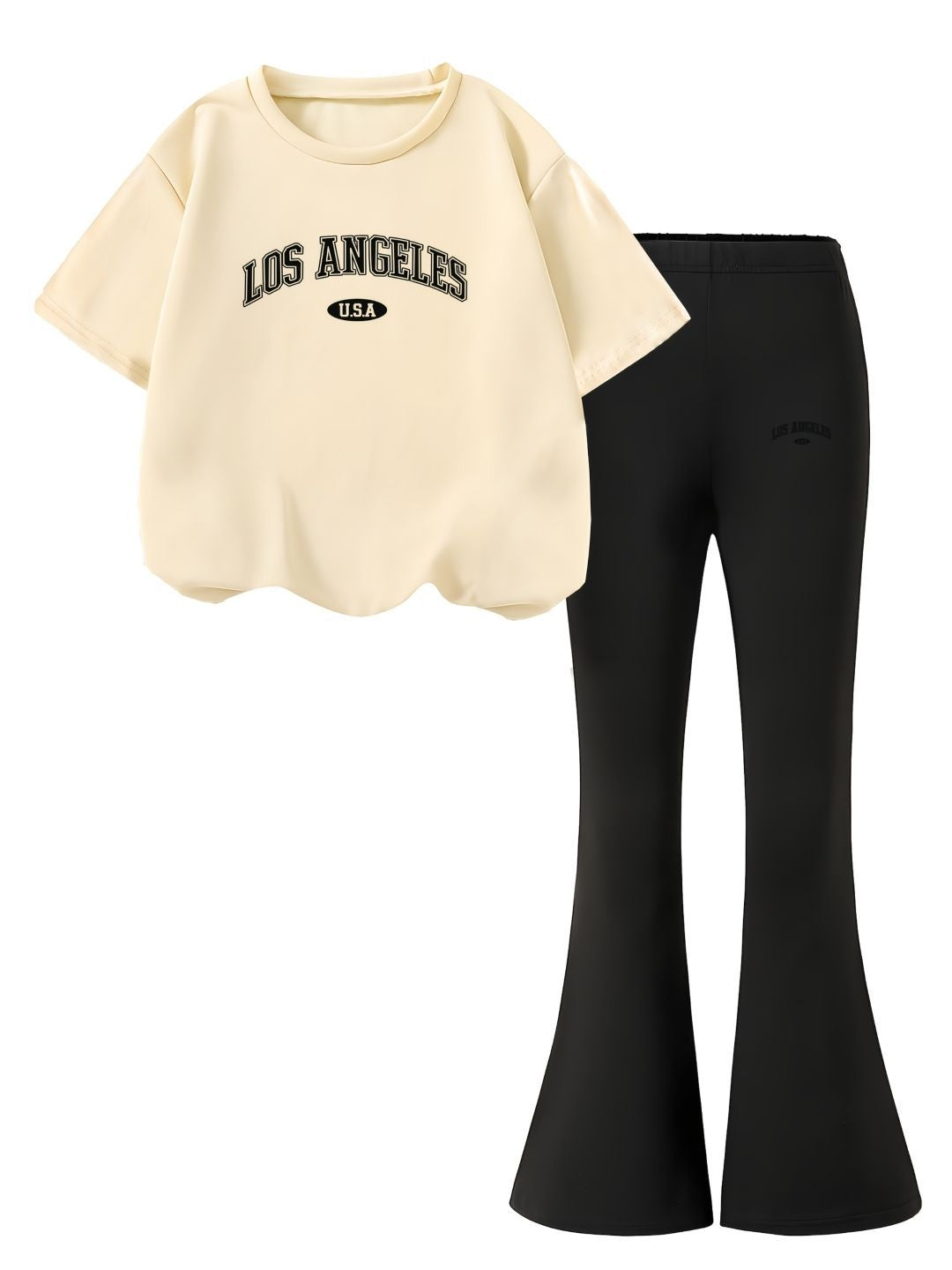 YK Girls Printed Round Neck T-Shirt With Trouser