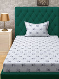 Myntra Elegant Homes White & Grey Floral 300 TC Cadar Tempat Tidur Single dengan 1 Sarung Bantal