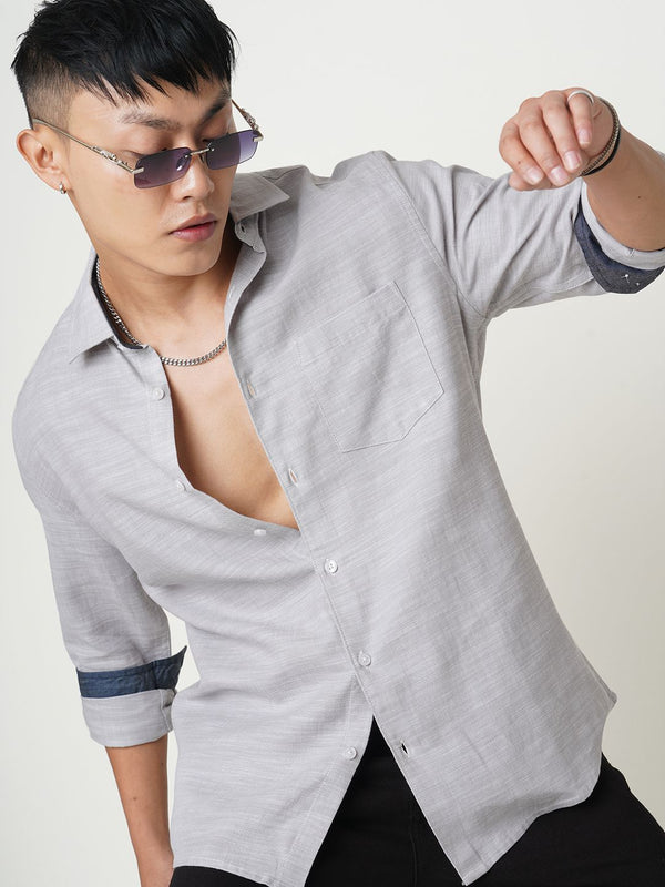 VASTRADO Men Classic Cutaway Collar Textured Cotton Slim Fit Casual Shirt