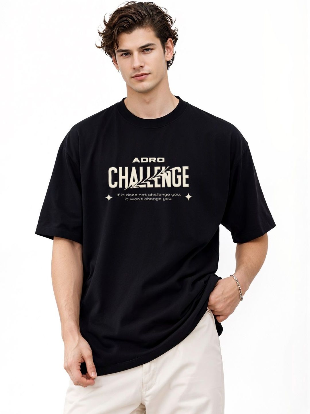 ADRO Men Printed Drop-Shoulder Sleeves T-shirt