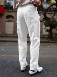 Powerlook Men White Cotton Mid-Rise Regular Fit Trouser
