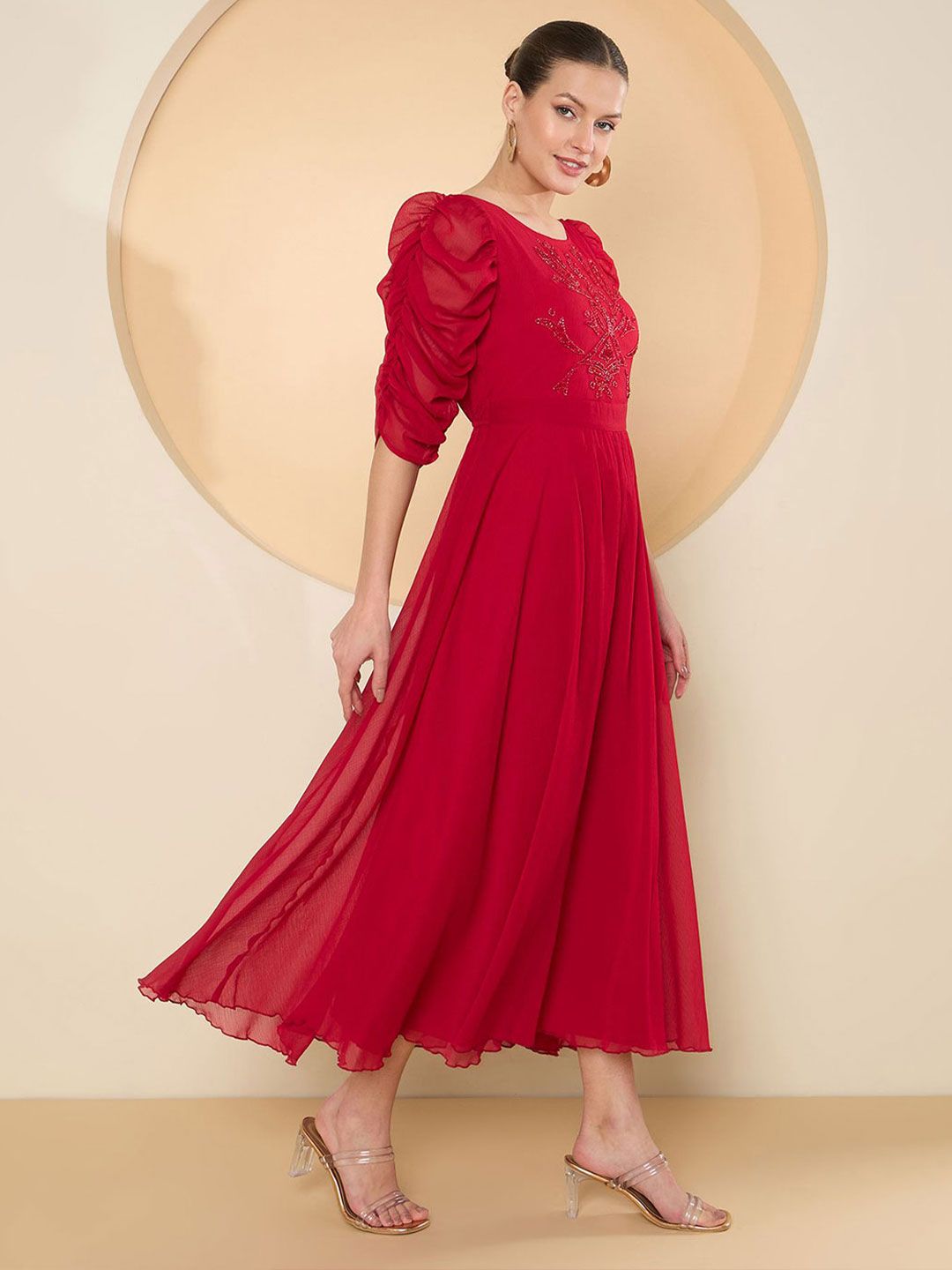 Antheaa Puff Sleeve Chiffon Maxi Dress