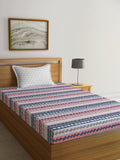Myntra Elegant Homes Blue & Pink Abstract Printed 300 TC Single Bedsheet Set