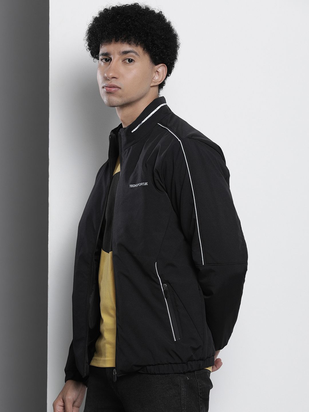 The Indian Garage Co Men Zip-Front Bomber Jacket with Zipper Pockets