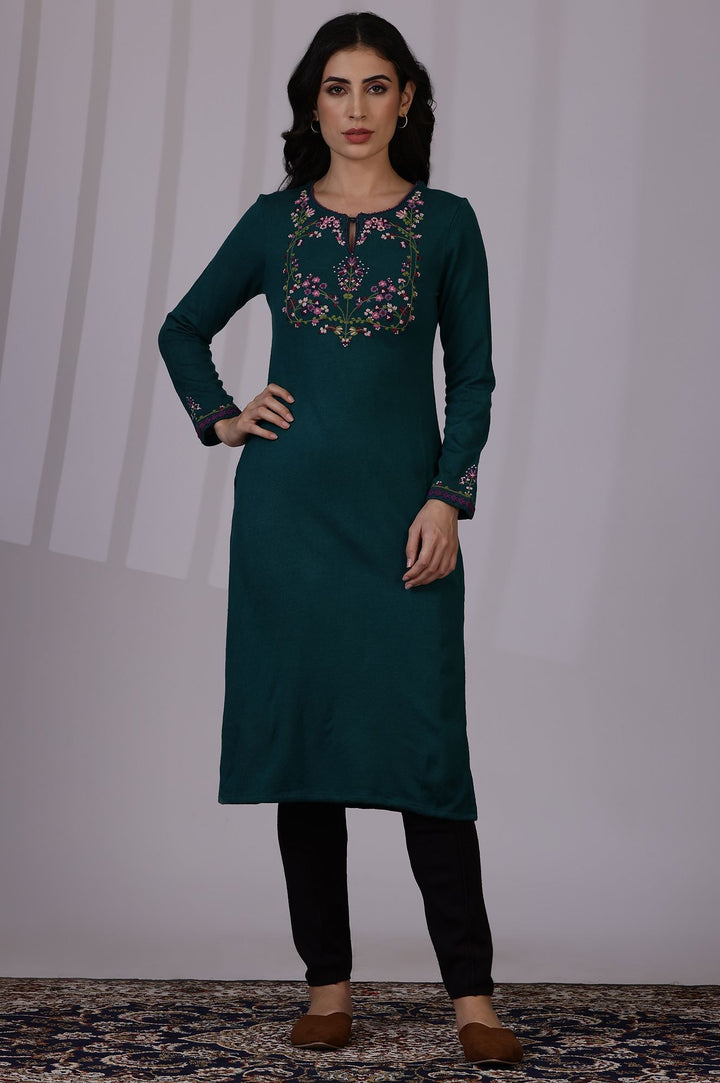 W Floral Embroidered Keyhole Neck Straight Kurta